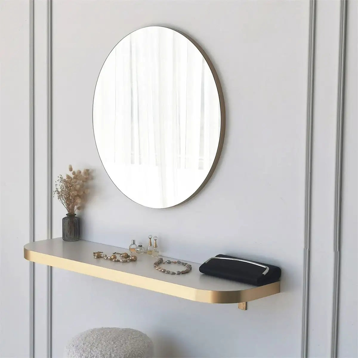 Milan - Round Mirror with Gold Edge, Round Wall Mirror