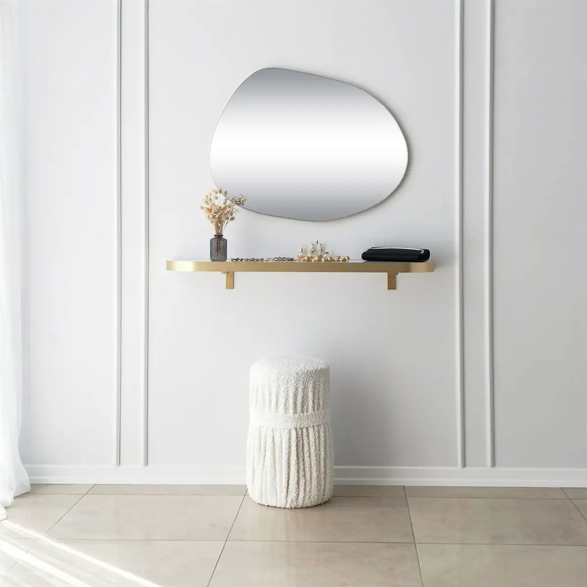 Gusto - Asymmetrical Wall Mirror, Free Form Gold Frame Wall Mirror