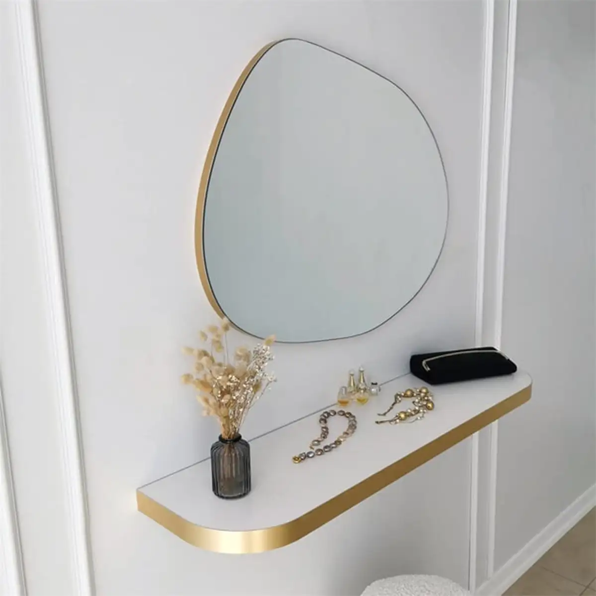 Gusto - Asymmetrical Wall Mirror, Free Form Gold Frame Wall Mirror