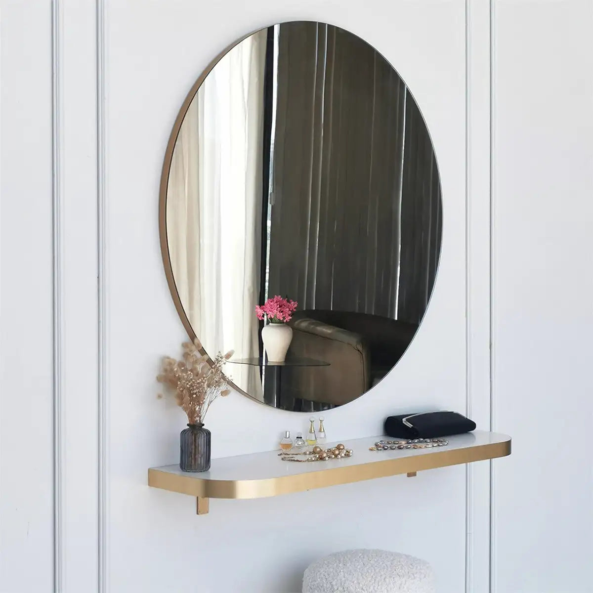 Milan - Round Mirror with Gold Edge, Round Wall Mirror