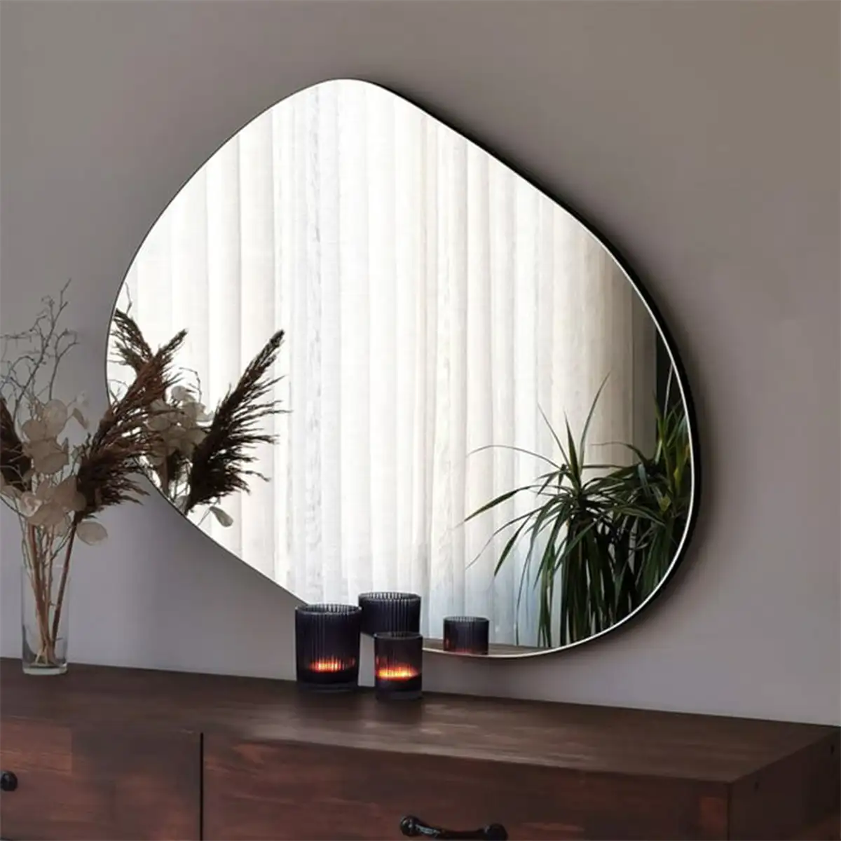 Gusto - Asymmetrical Wall Mirror, Free Form Gold Frame Wall Mirror