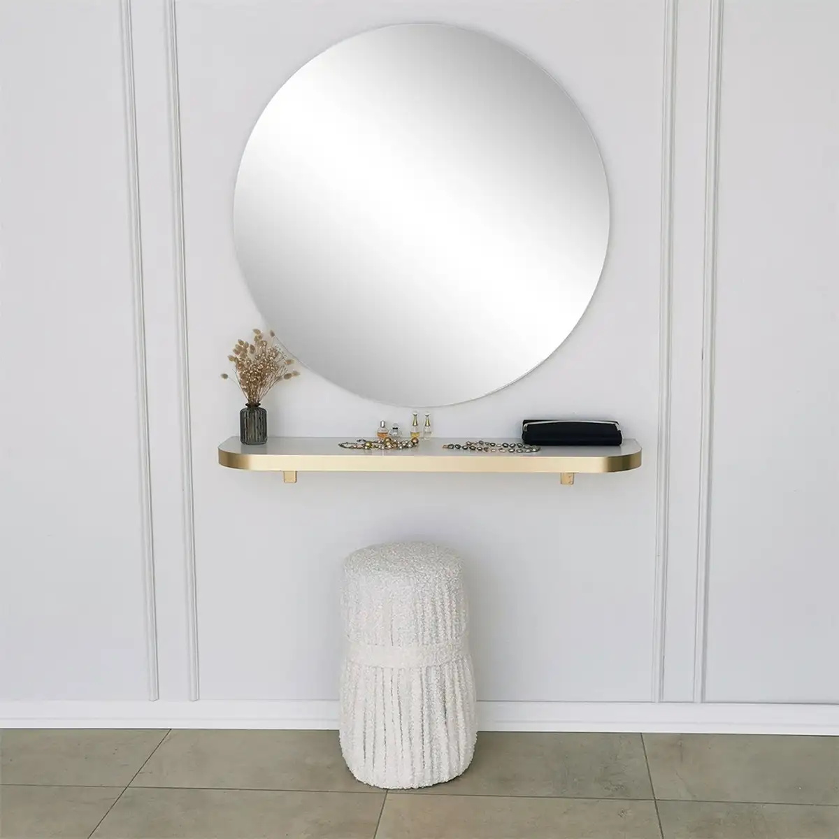 Milan - Round Mirror with Gold Edge, Round Wall Mirror