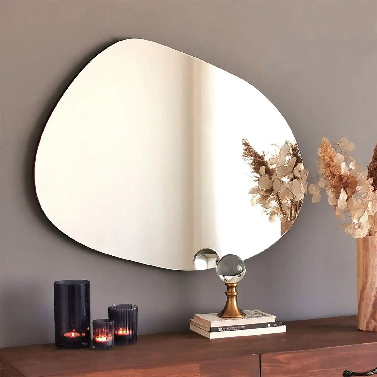 Gusto - Asymmetrical Wall Mirror, Free Form Gold Frame Wall Mirror