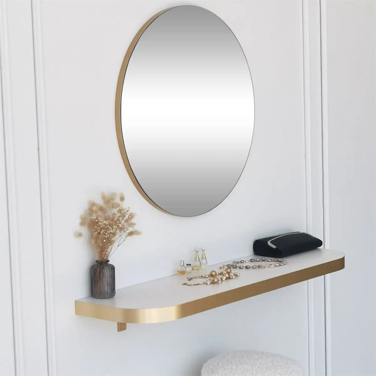 Milan - Round Mirror with Gold Edge, Round Wall Mirror