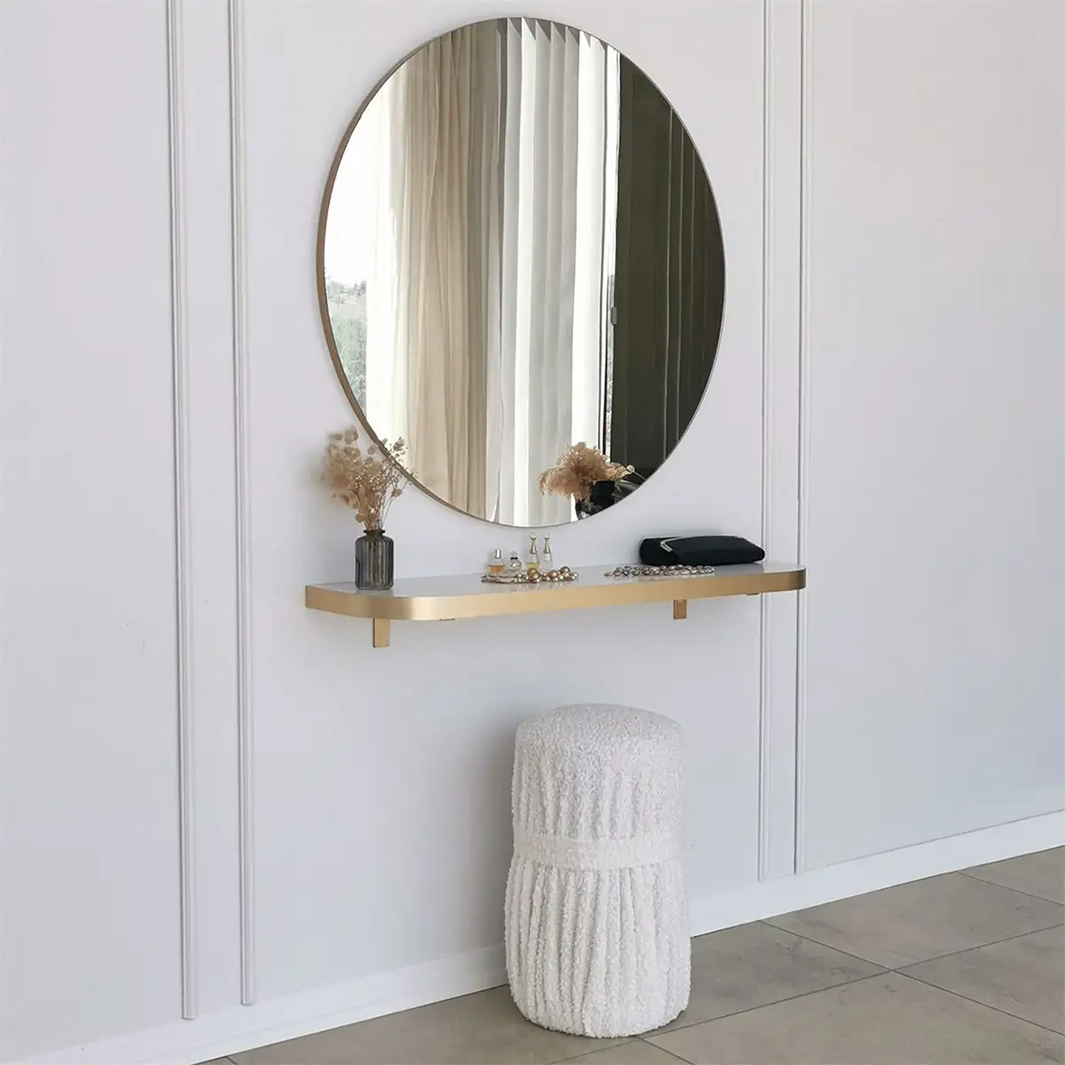 Milan - Round Mirror with Gold Edge, Round Wall Mirror