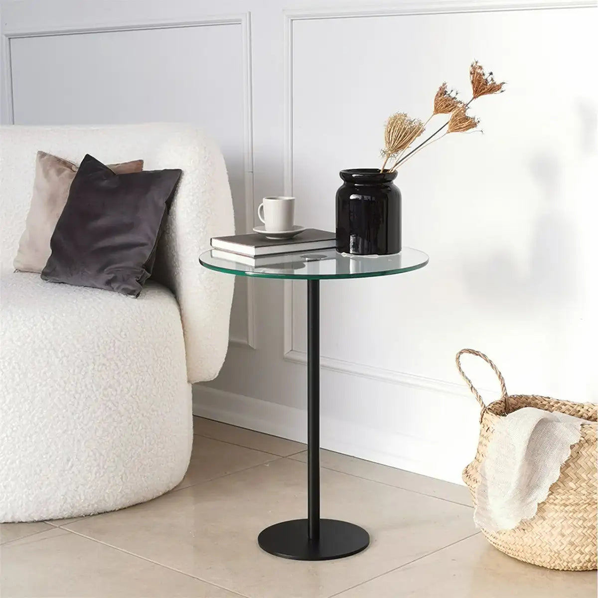 Modern Metal and Tempered Glass Side Table, Small Side Table, Comtemporary Coffee Table