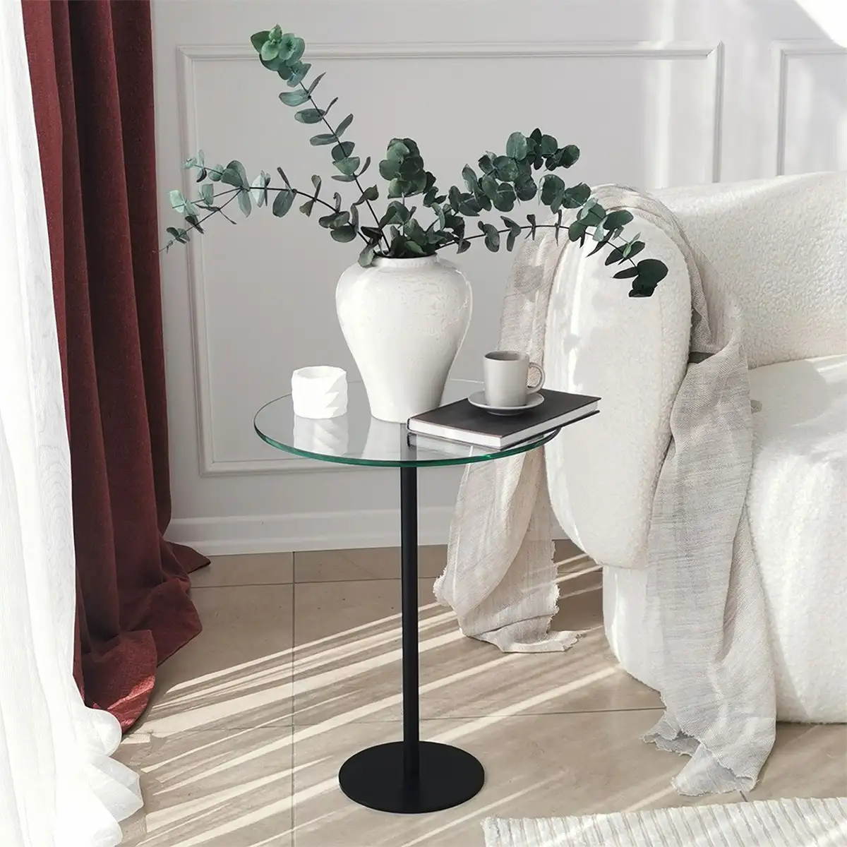 Modern Metal and Tempered Glass Side Table, Small Side Table, Comtemporary Coffee Table