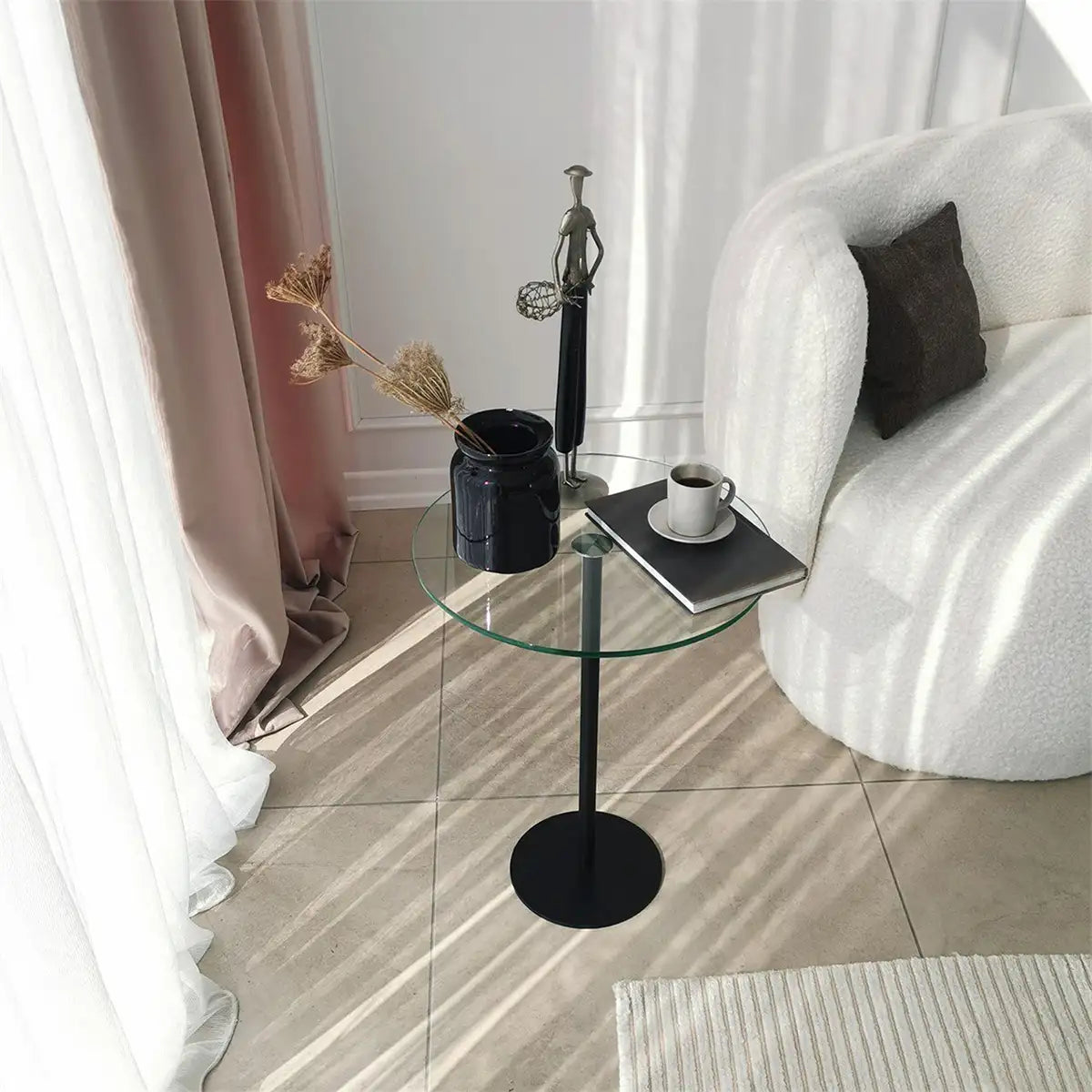 Modern Metal and Tempered Glass Side Table, Small Side Table, Comtemporary Coffee Table