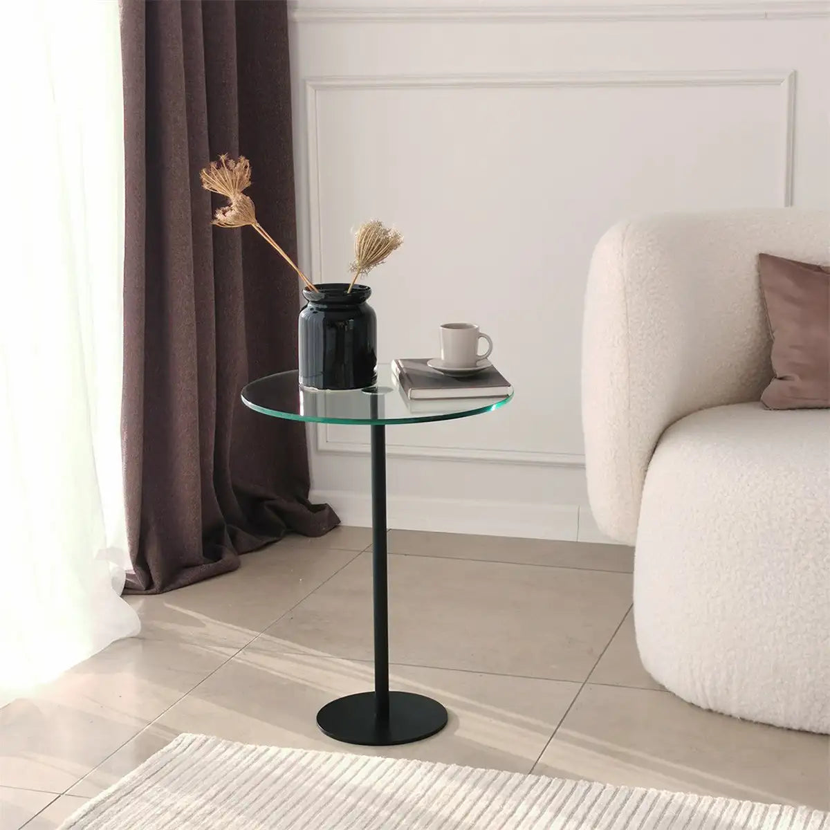 Modern Metal and Tempered Glass Side Table, Small Side Table, Comtemporary Coffee Table