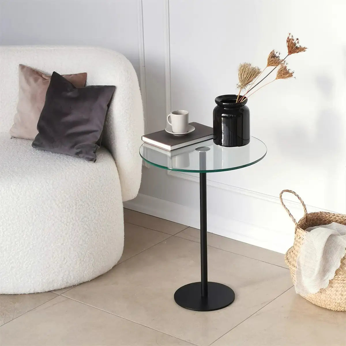 Modern Metal and Tempered Glass Side Table, Small Side Table, Comtemporary Coffee Table