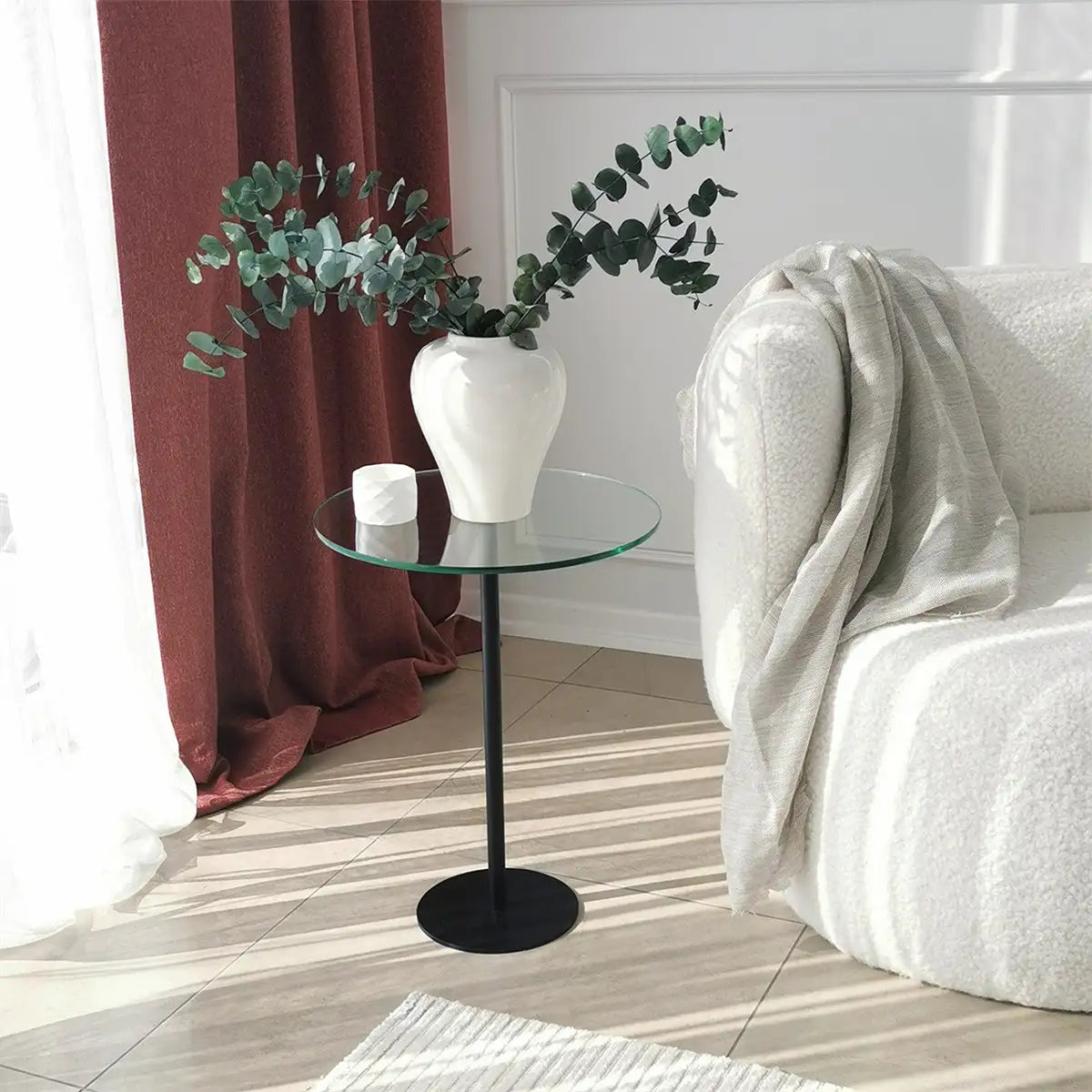 Modern Metal and Tempered Glass Side Table, Small Side Table, Comtemporary Coffee Table