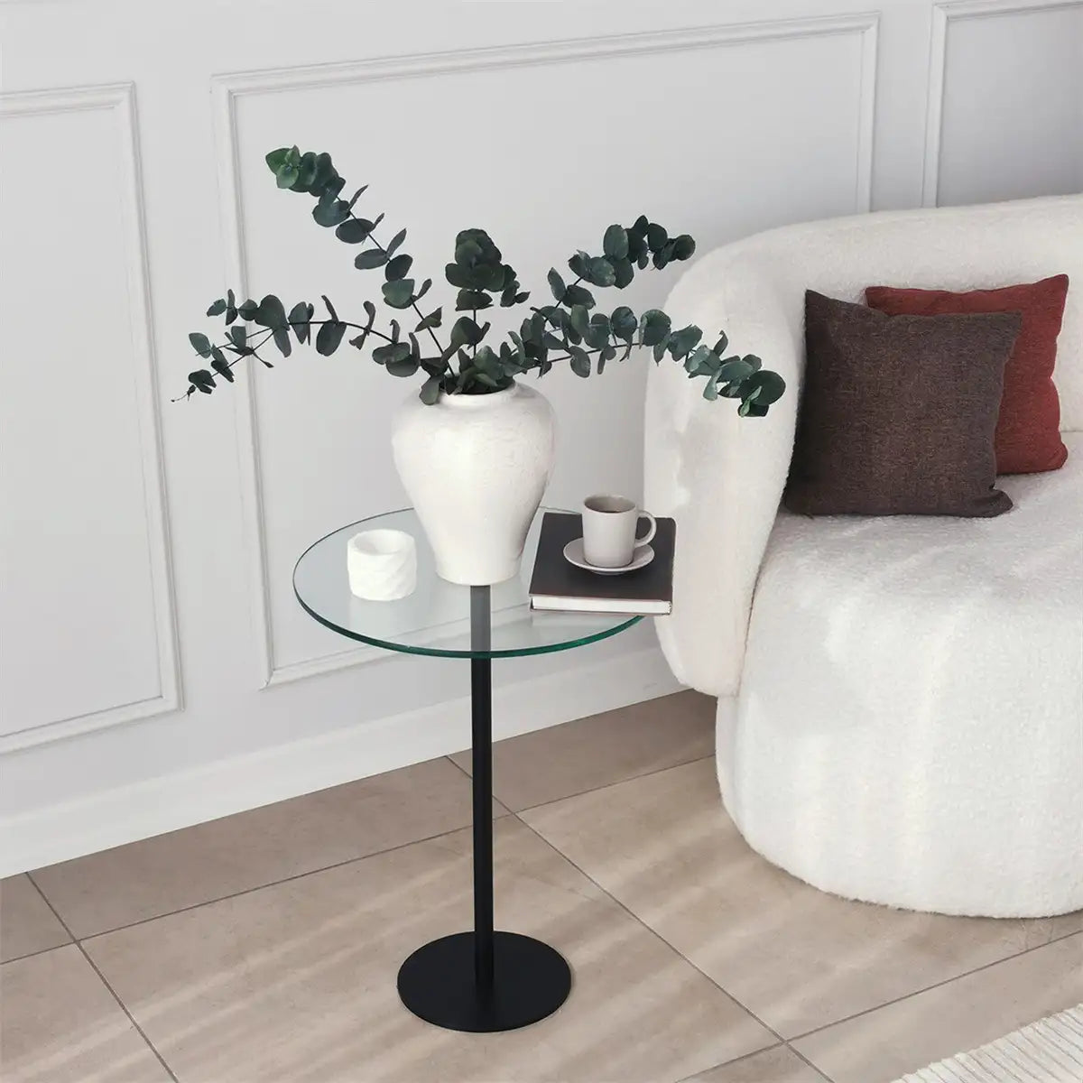 Modern Metal and Tempered Glass Side Table, Small Side Table, Comtemporary Coffee Table