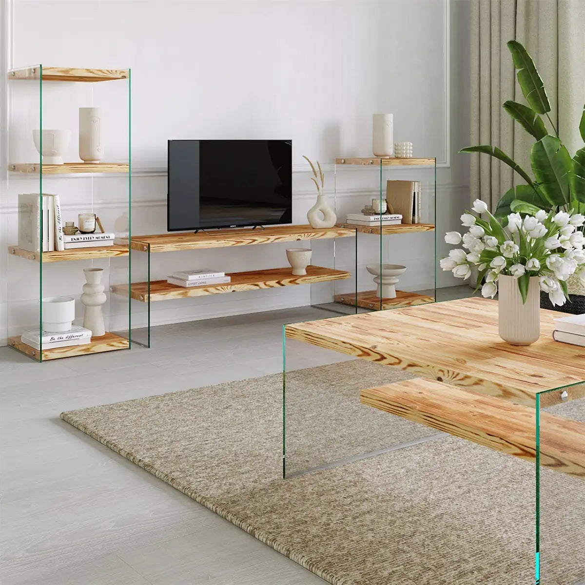 Frosin - Solid Wood TV Stand and Glass TV Stand, Entertainment Center, Handmade Design