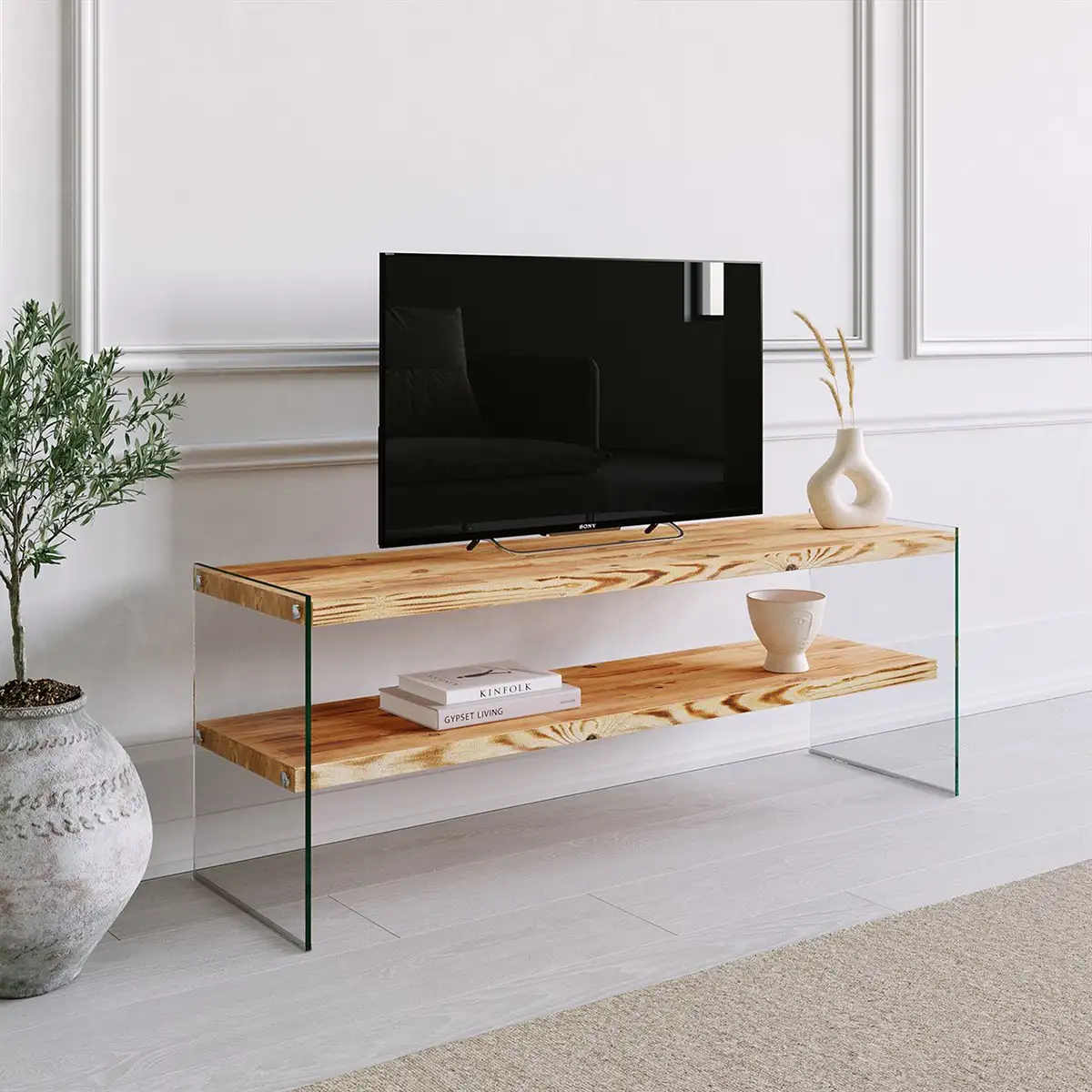 Frosin - Solid Wood TV Stand and Glass TV Stand, Entertainment Center, Handmade Design