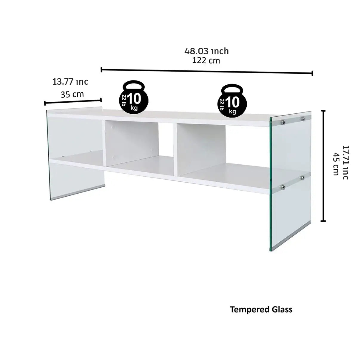 Carlos- Modern TV Stand with Tempered Glass or Tempered Smoked Glass - White