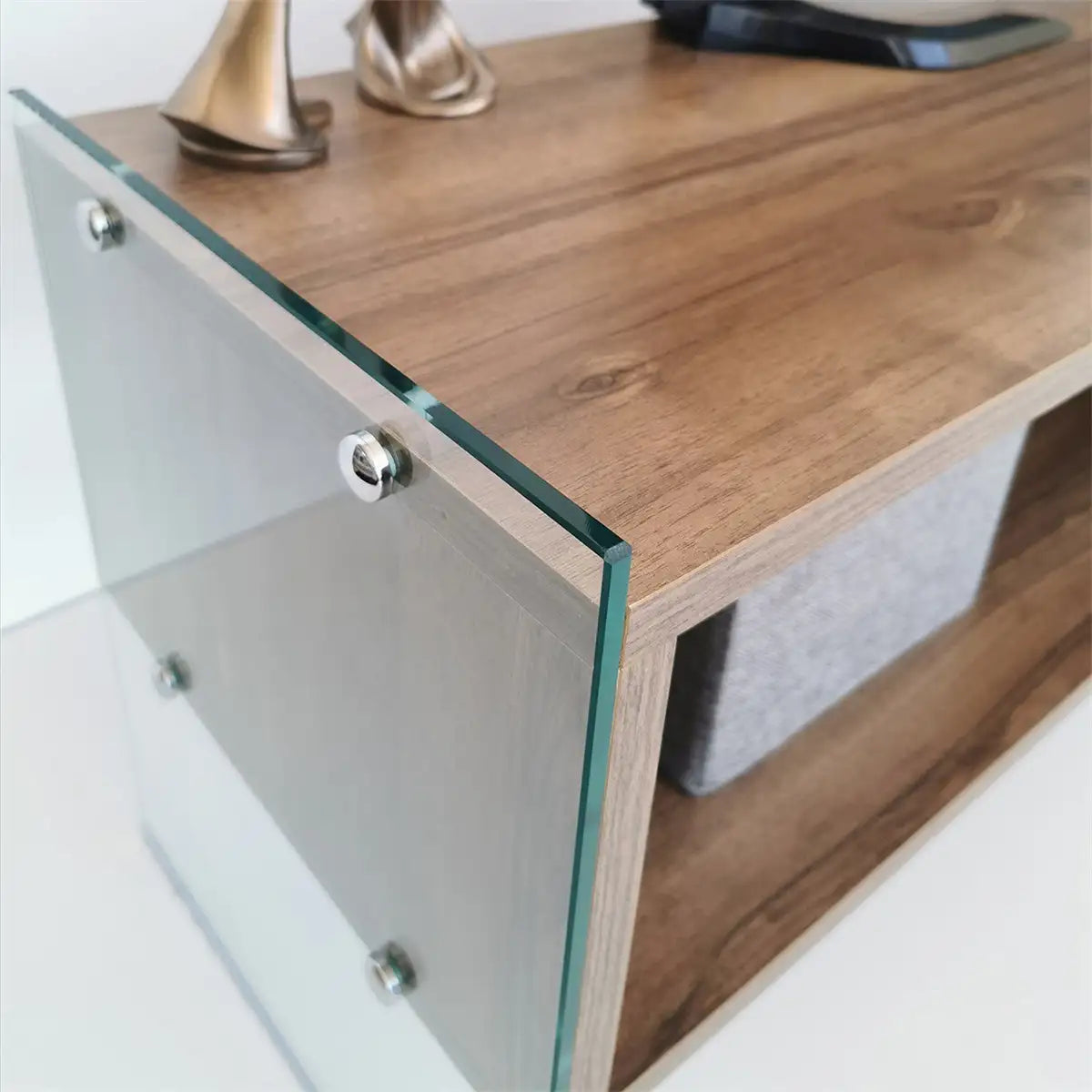 Carlos - Modern TV Stand with Tempered Glass or Smoked Glass - Walnut Finish