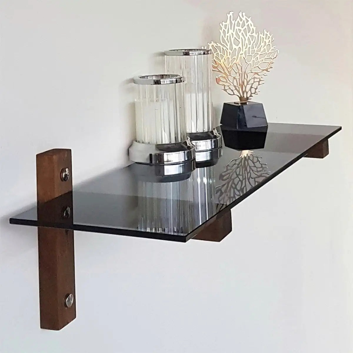 Carlos - Modern Solid Wood and Tempered Smoked Glass TV Stand with 2 Book Shelves, Walnut TV Stand