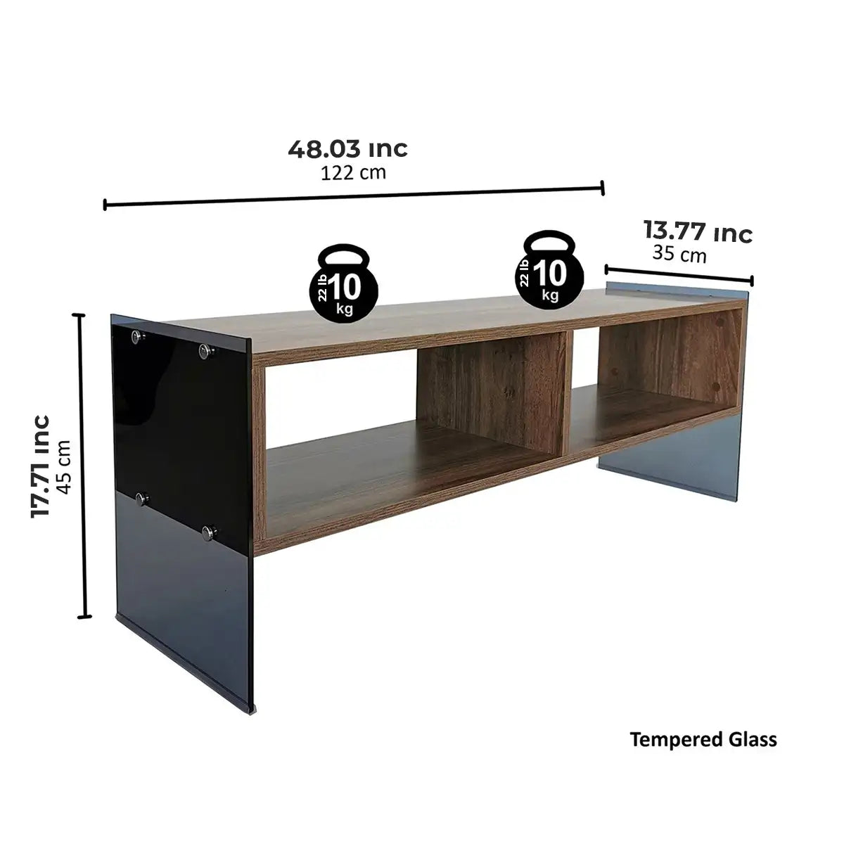 Carlos - Modern TV Stand with Tempered Glass or Smoked Glass - Walnut Finish