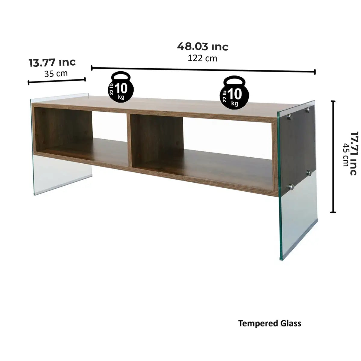 Carlos - Modern TV Stand with Tempered Glass or Smoked Glass - Walnut Finish