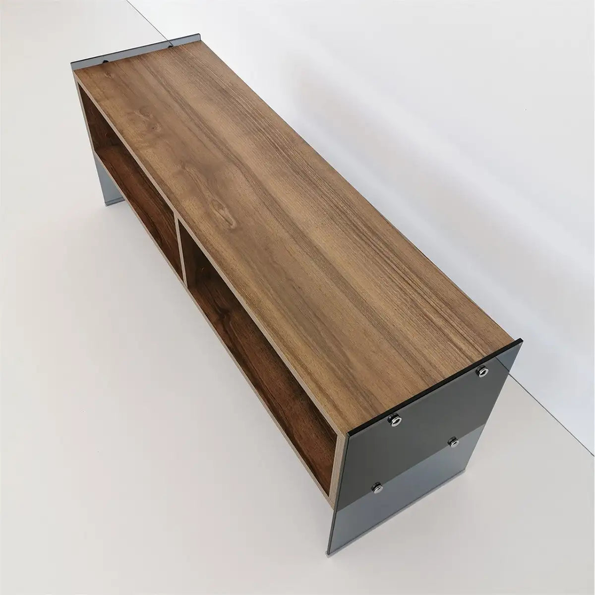 Carlos - Modern TV Stand with Tempered Glass or Smoked Glass - Walnut Finish