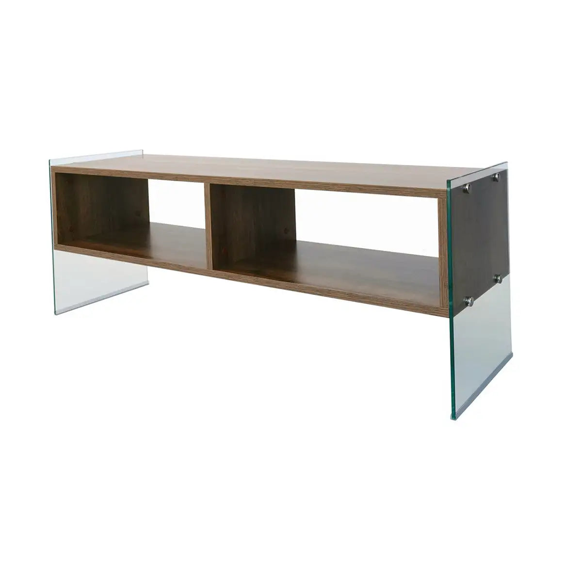 Carlos - Modern TV Stand with Tempered Glass or Smoked Glass - Walnut Finish