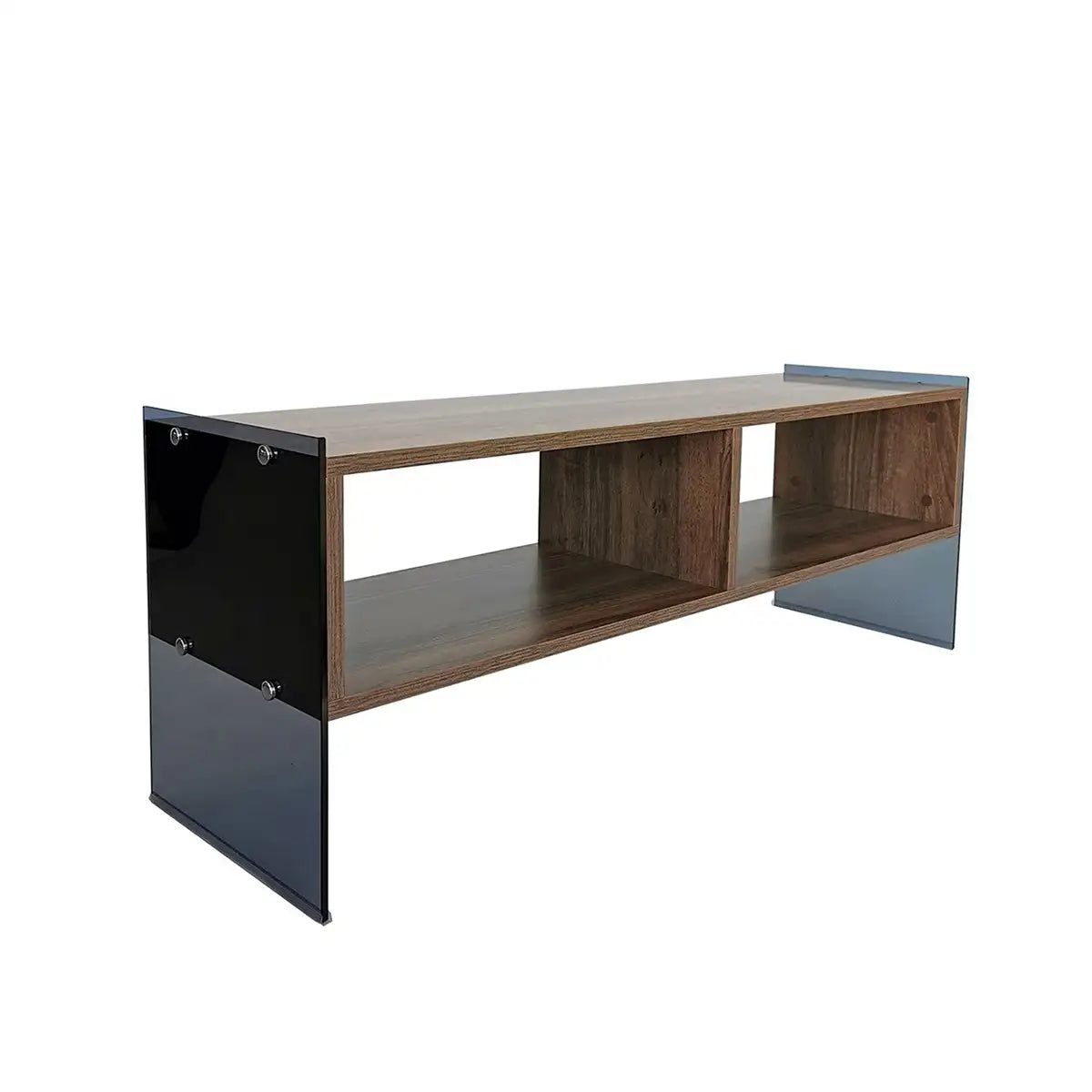 Carlos - Modern TV Stand with Tempered Glass or Smoked Glass - Walnut Finish