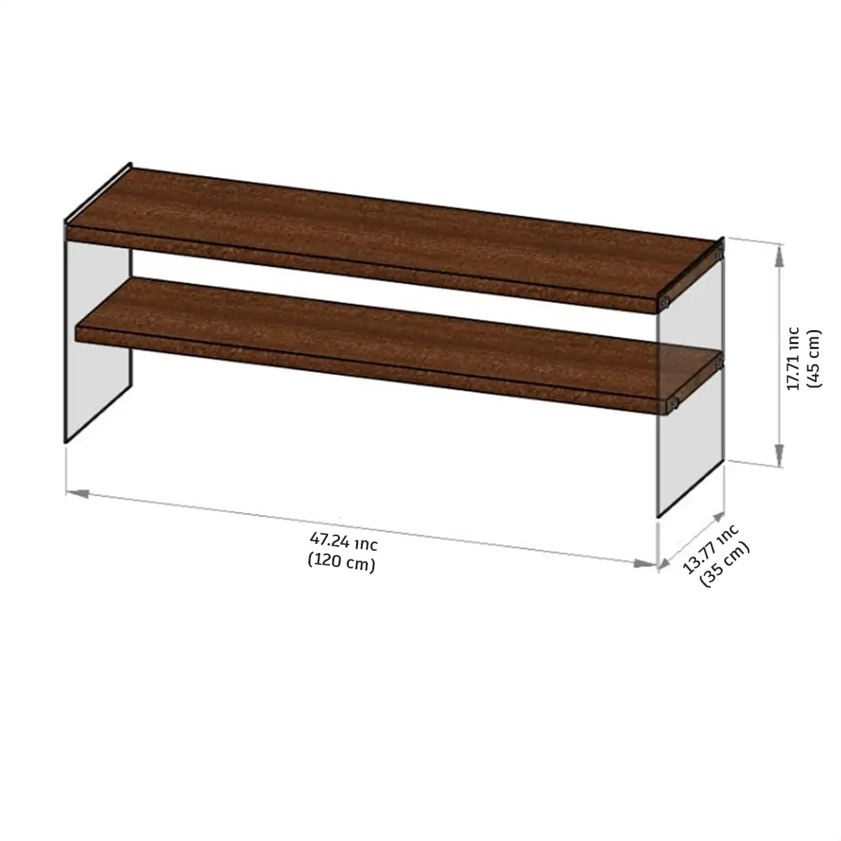 Carlos - Modern Solid Wood and Tempered Smoked Glass TV Stand with 2 Book Shelves, Walnut TV Stand