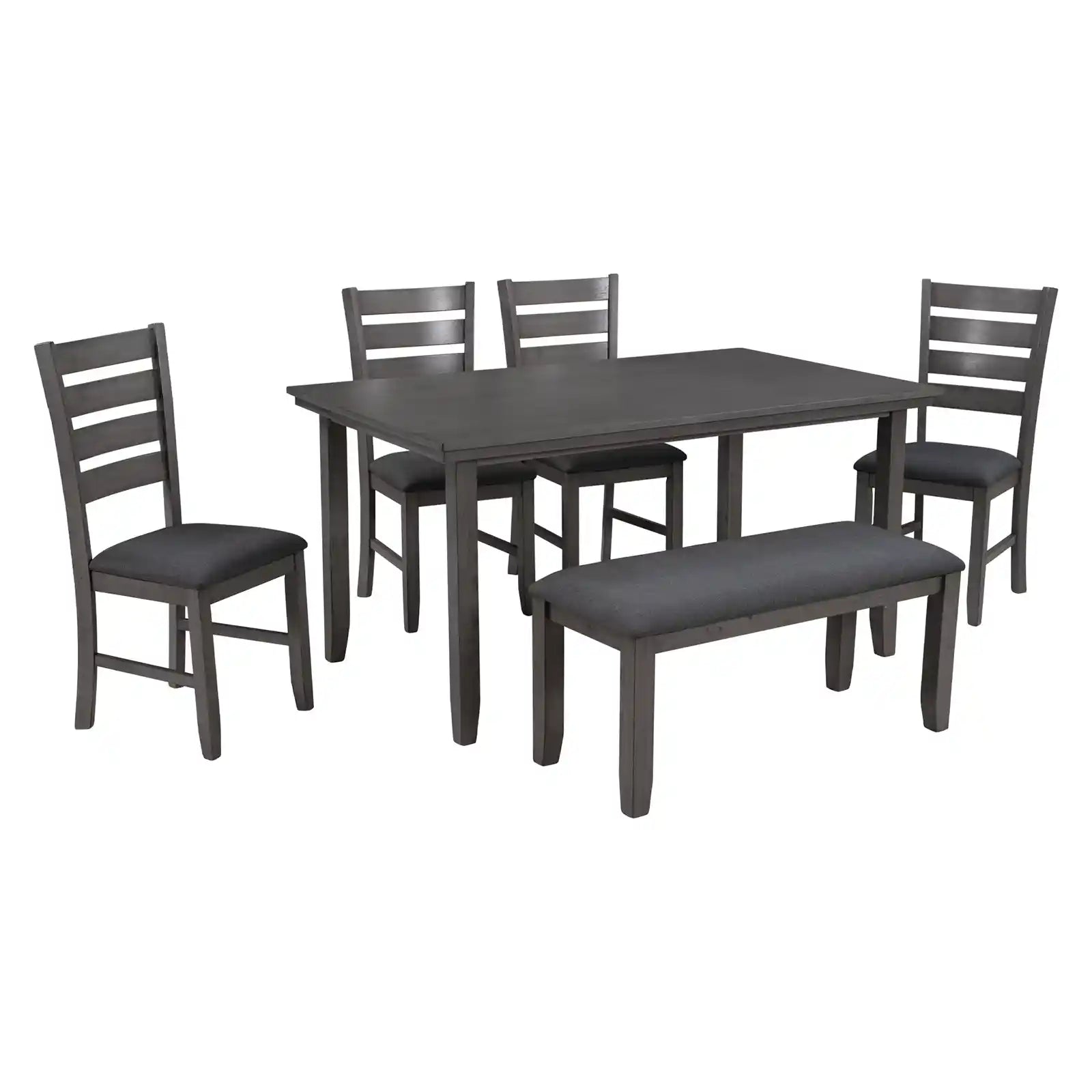 Juego de mesa de comedor para 6 personas, juego de mesa rústica de acacia con 4 sillas y banco