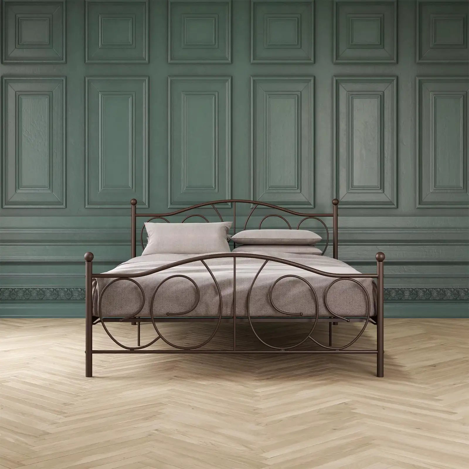 Cama victoriana con plataforma de metal con altura ajustable