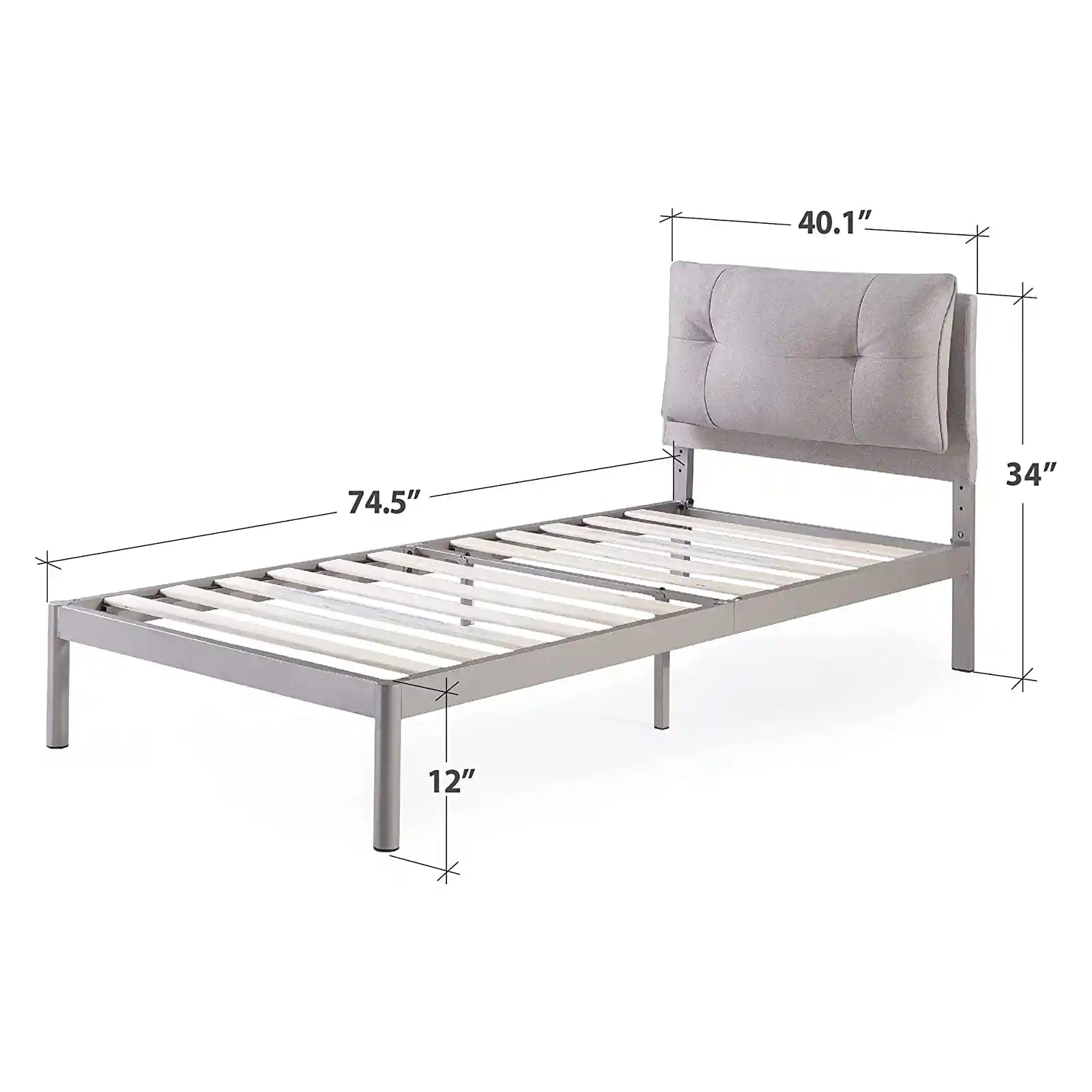 Cama con plataforma de metal con cabecera acolchada reclinable