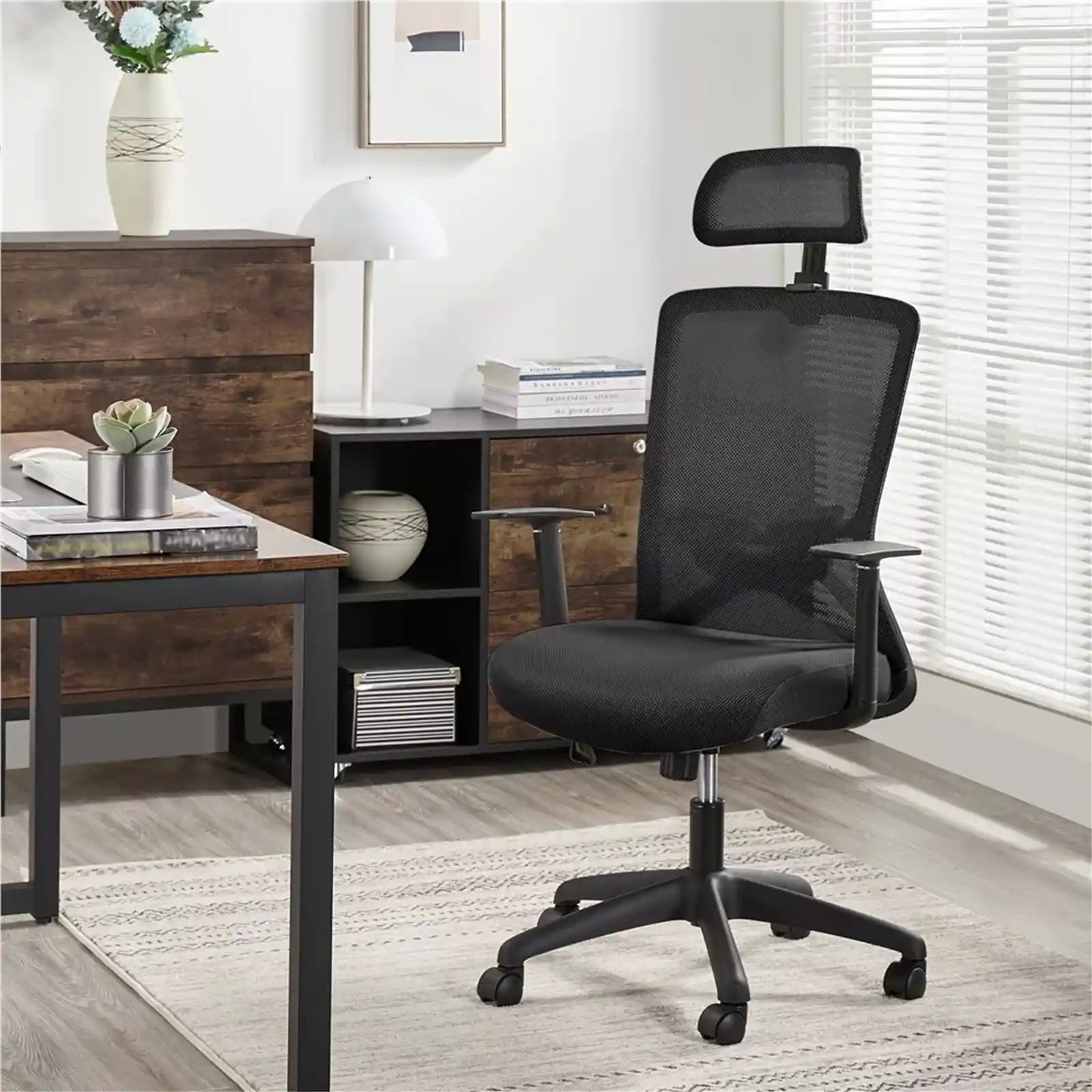 Ergonomic Chairs , Mesh Swivel Rolling Executive Office Chair with High Headrest