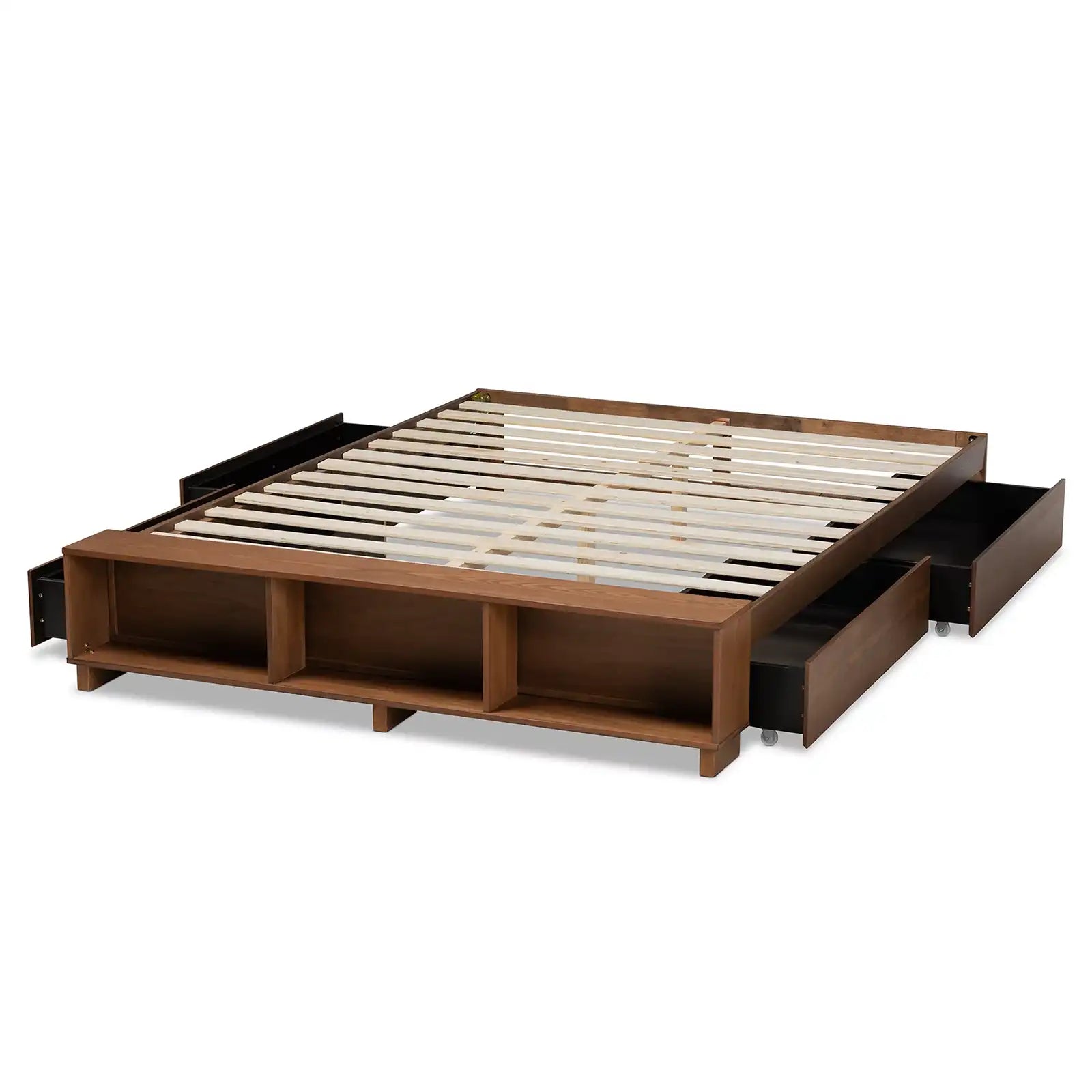 Platform Bed with Built-In Shelves and Drawers