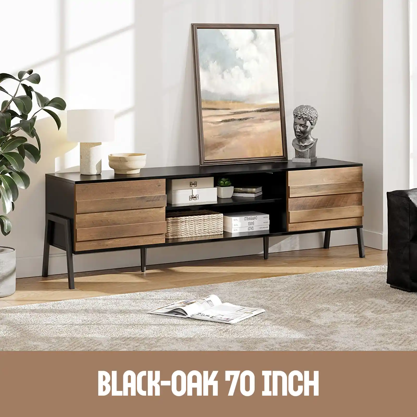 Modern TV Stand for TVs up to 75 inch Flat Screen Wood TV Console Media Cabinet with Storage