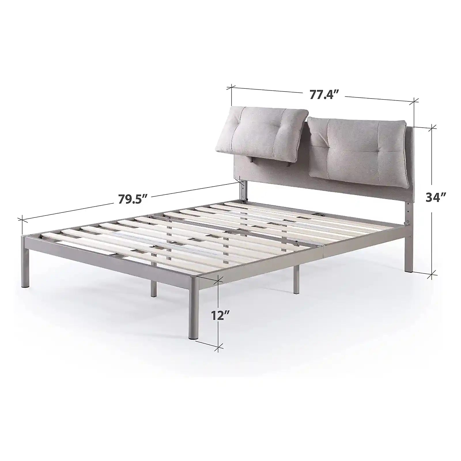 Metal Platform Bed with Reclining Cushioned Headboard