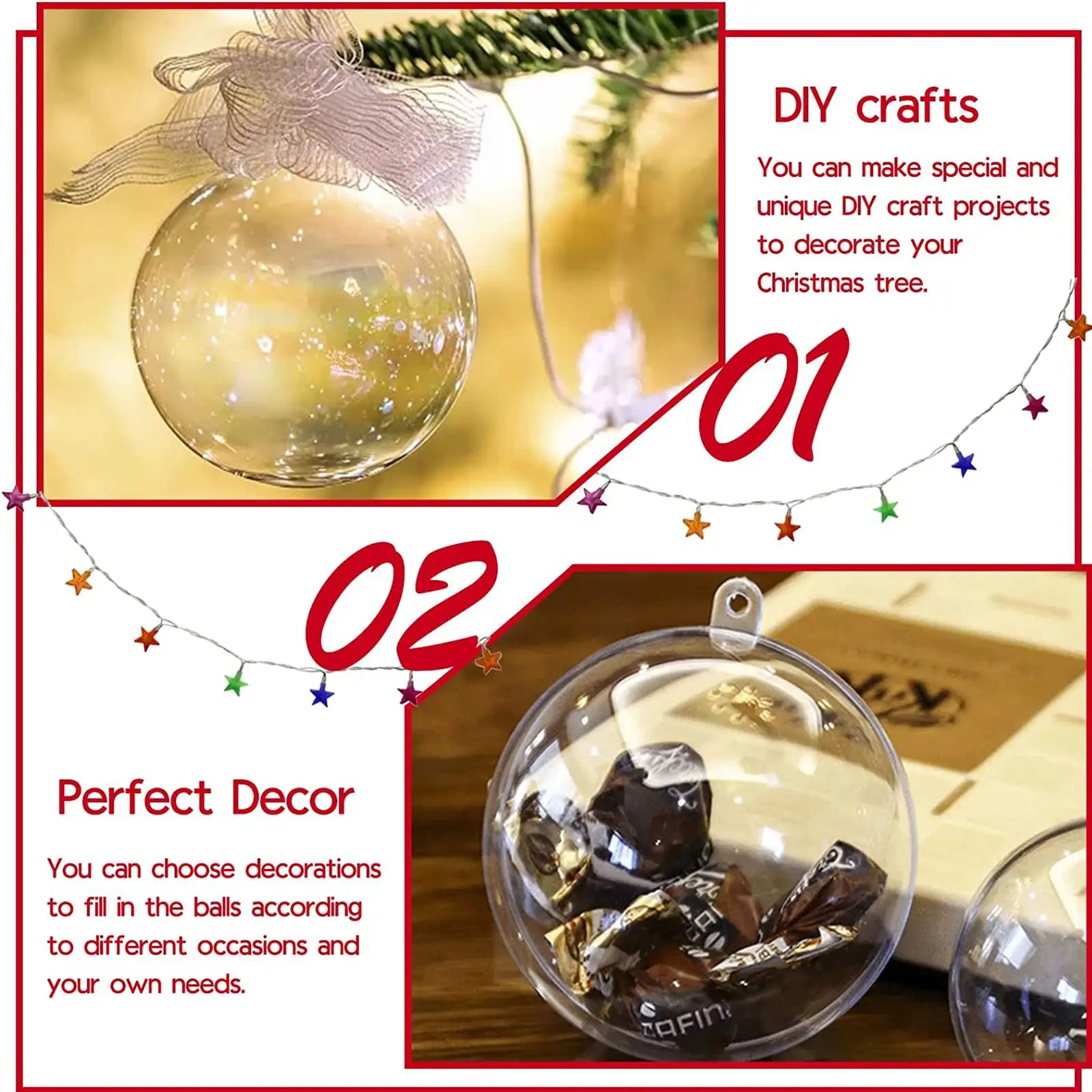 24 Pcs 2.8''/70mm Clear Plastic Fillable Ornament Balls