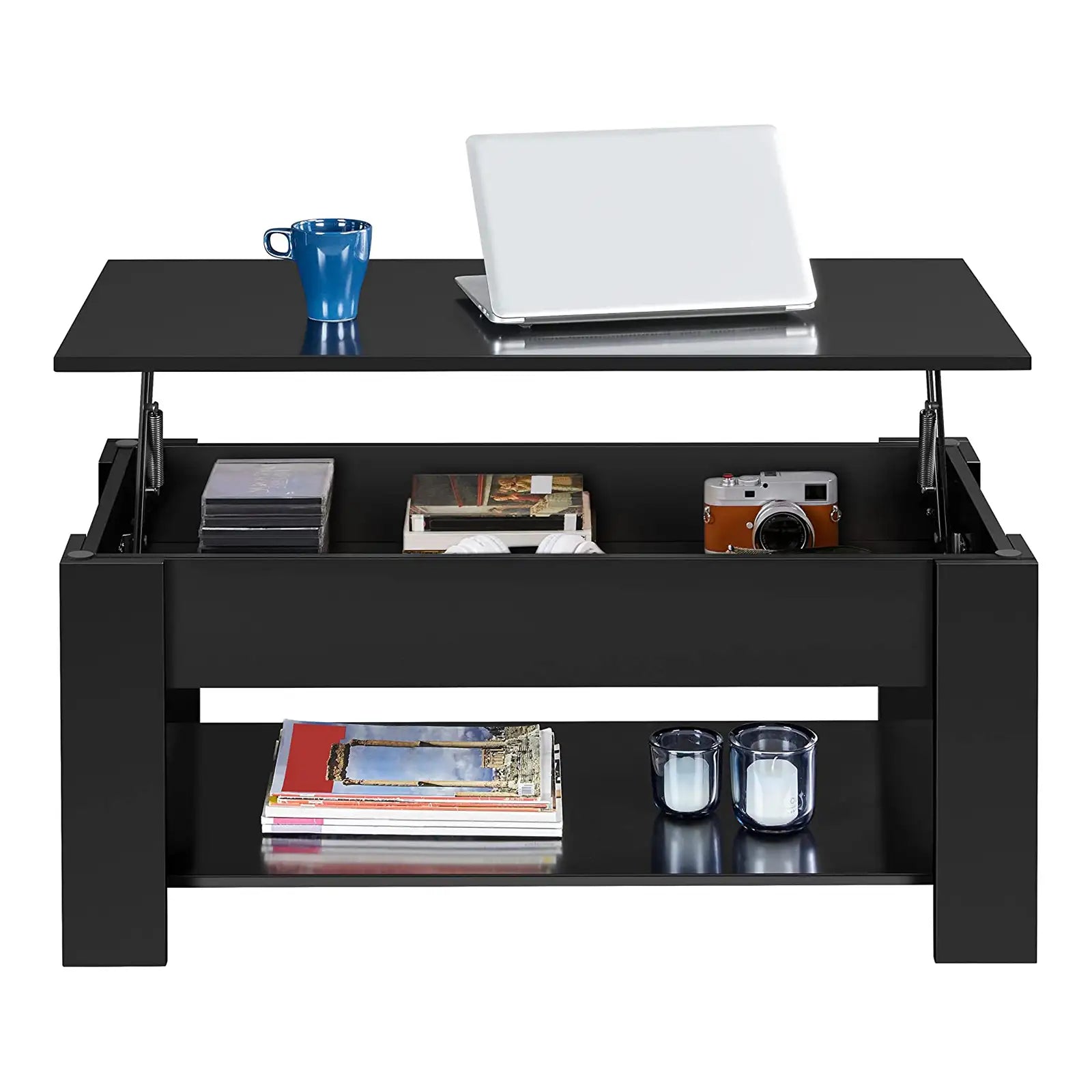 Lift Top Coffee Table with Hidden Compartment and Storage Shelf