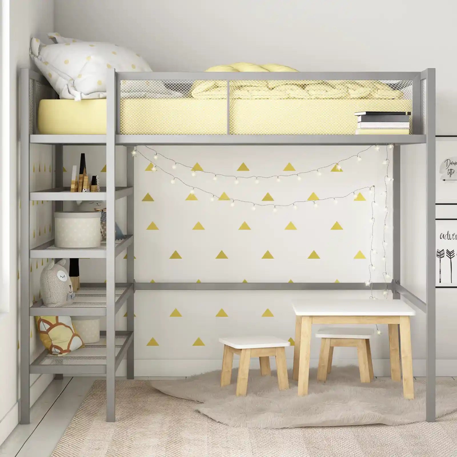 Metal Storage Loft Bed with Book Case