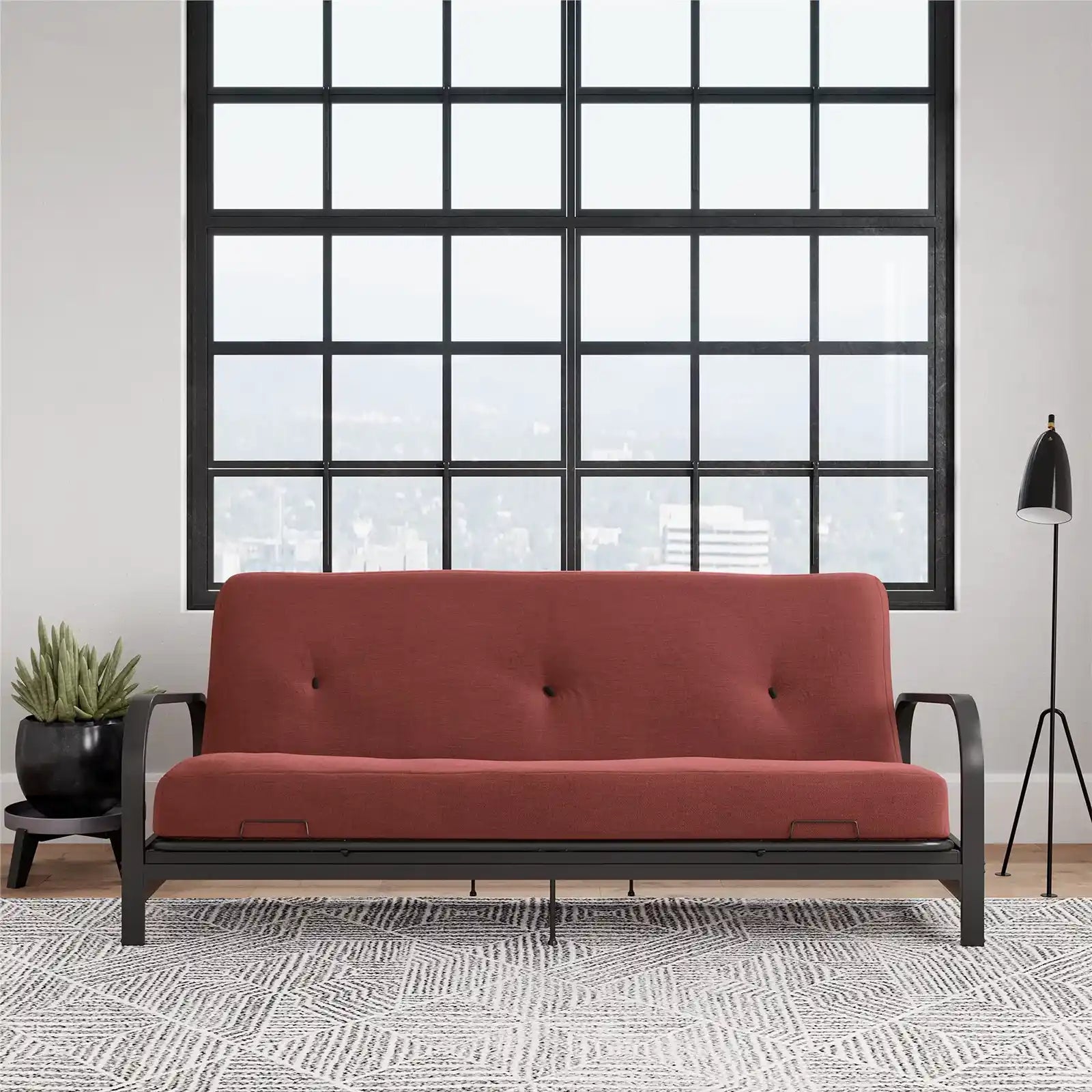 Recliner Sofa , Black Metal Arm Full Size Futon Frame with 6” Mattress