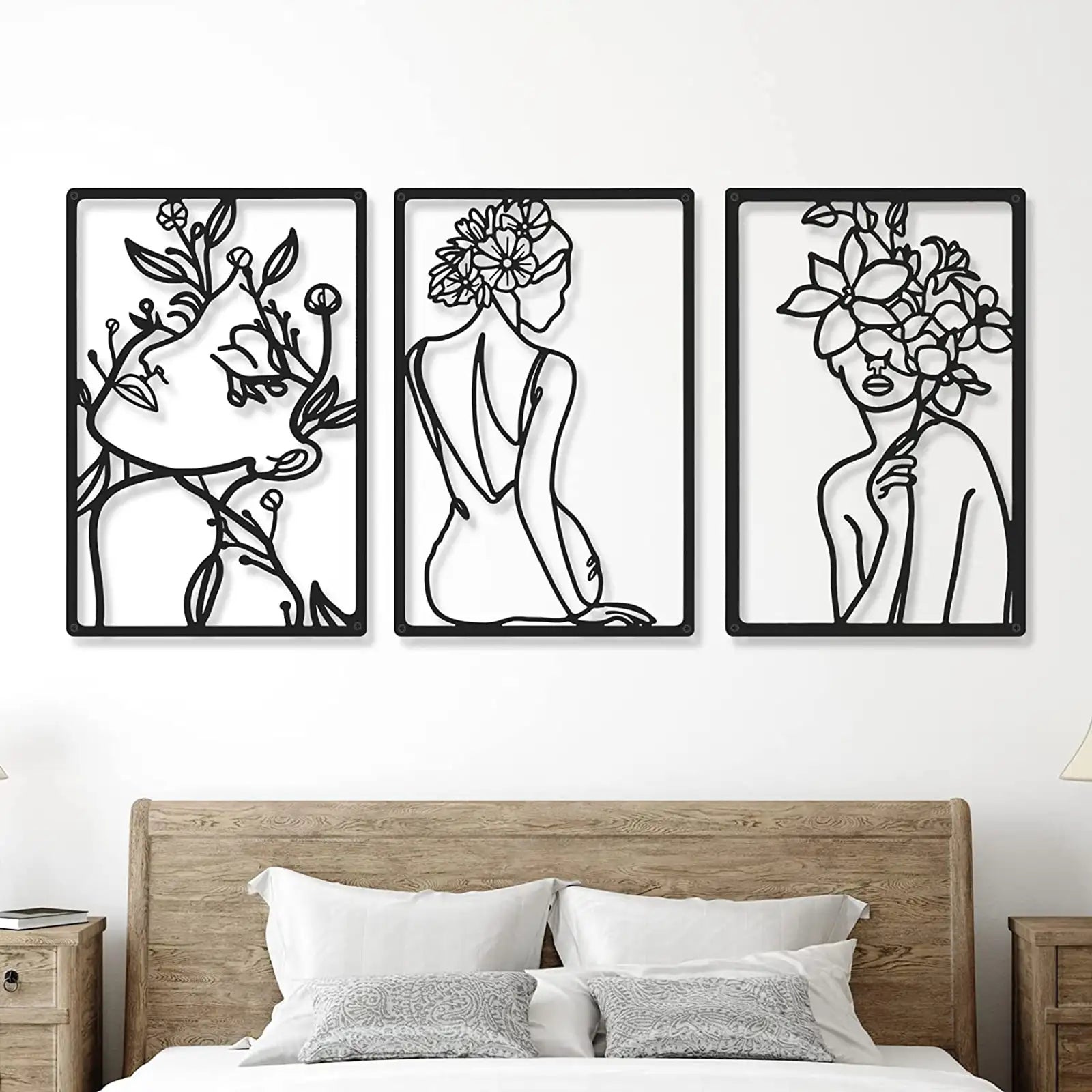 6 Pieces Black Metal Wall Decor Modern Minimalist Abstract Woman Wall Art Aesthetic Female Wall Sculpture Line Drawing Hanging Art Minimalist Decor for Kitchen Bedroom Bathroom Living Room Wall Decor