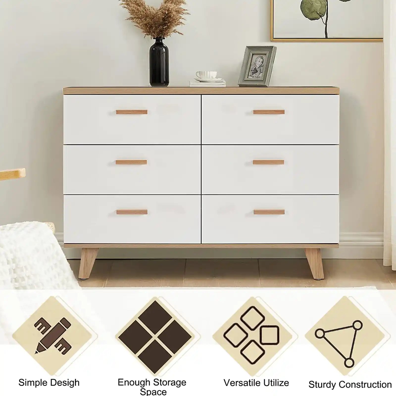 Contemporary Wood 6 Drawer Dresser , 4 Drawer Dresser