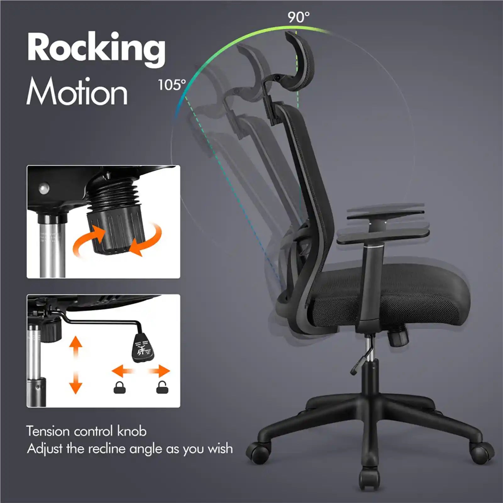 Ergonomic Chairs , Mesh Swivel Rolling Executive Office Chair with High Headrest