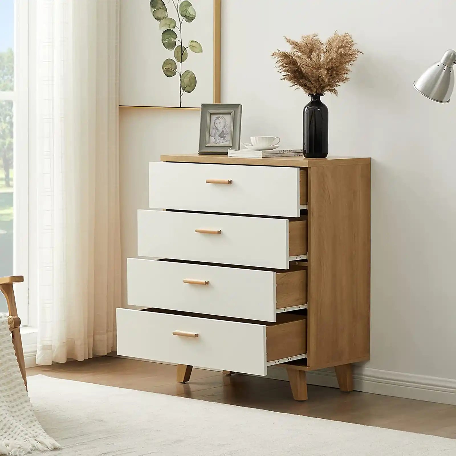 Contemporary Wood 6 Drawer Dresser , 4 Drawer Dresser