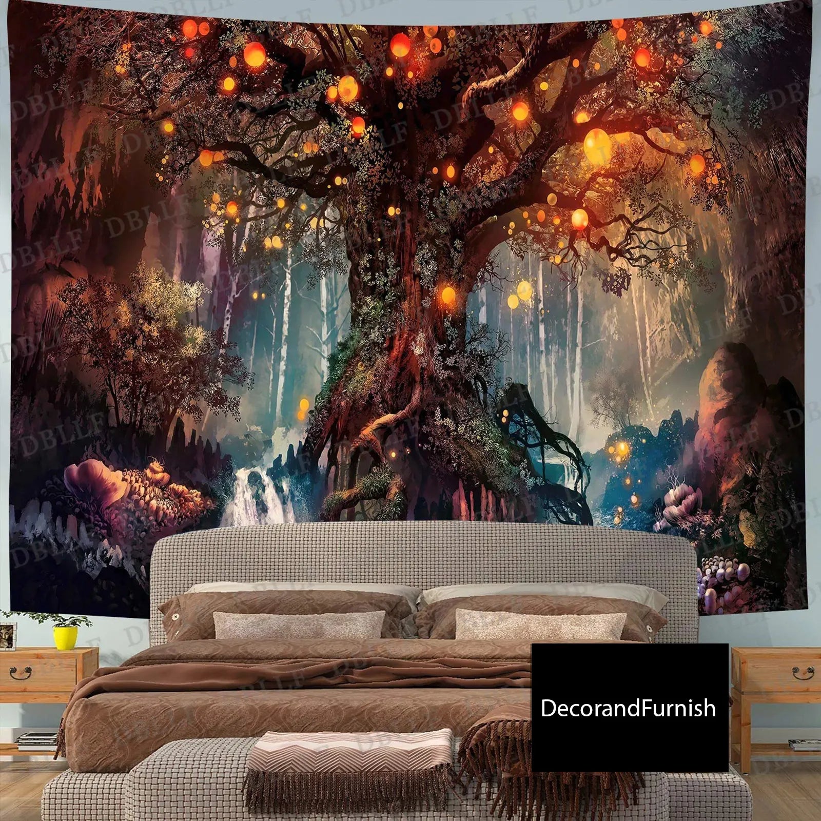 Fantasy Forest Tapestry Tree of Life Wall Tapestry Home Decor Landscape Tapestries Nature Plant Trippy Tapestry Fairy Tale World Aesthetic Tapestry Large  for Living Room Bedroom