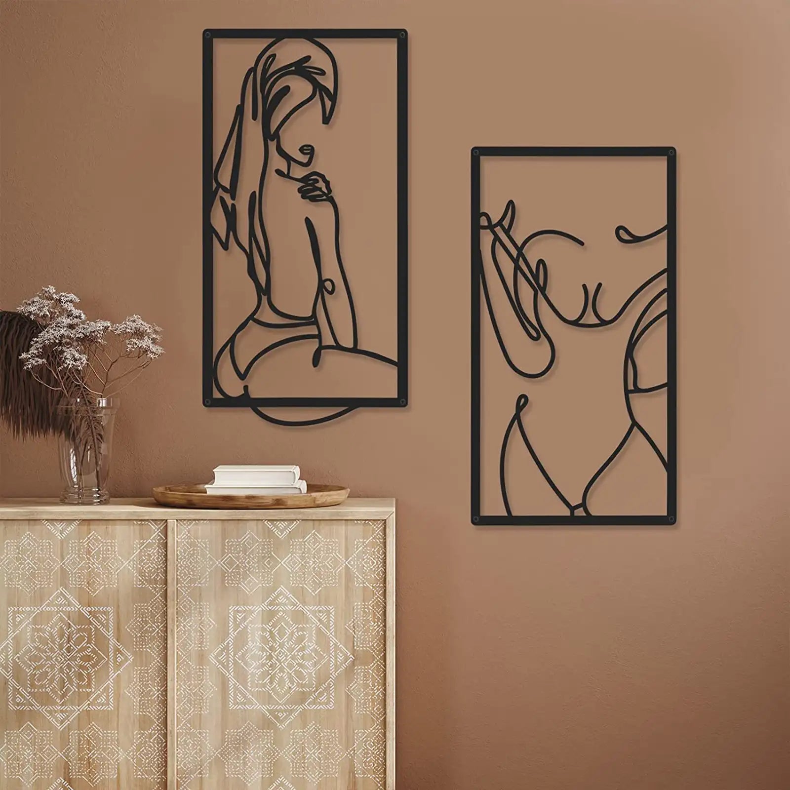 6 Pcs Modern Minimalist Wall Decor Abstract Woman Wall Art Single Line Drawing Modern Home Decor Line Metal Wall Decor Women Body Shape Wall Sculptures