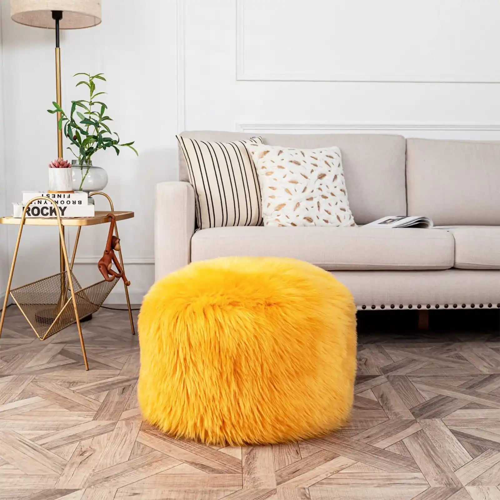 Fur Pouf Storage Ottoman Stool