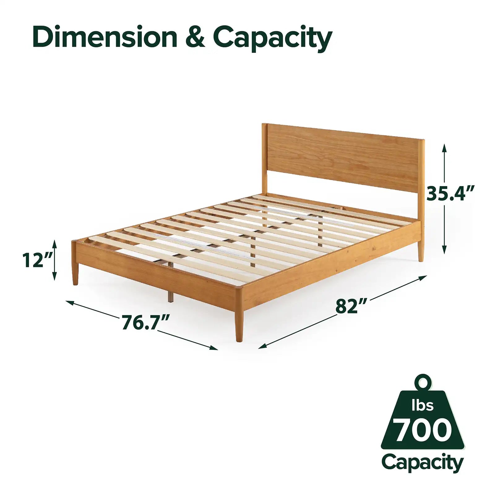 Marco de cama con plataforma de madera de mediados de siglo con un diseño clásico