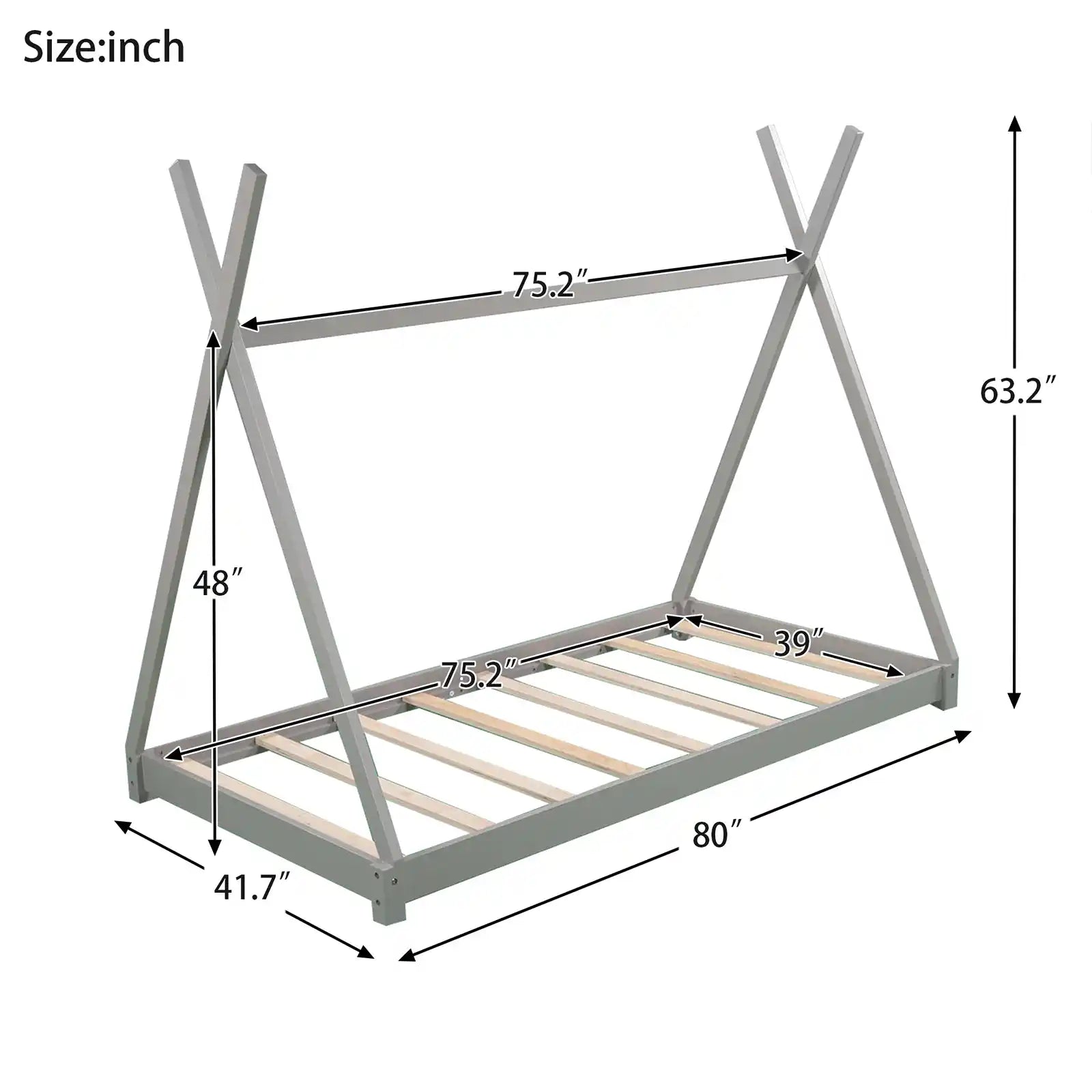 Wood Triangle Twin Toddlers House Bed Frame