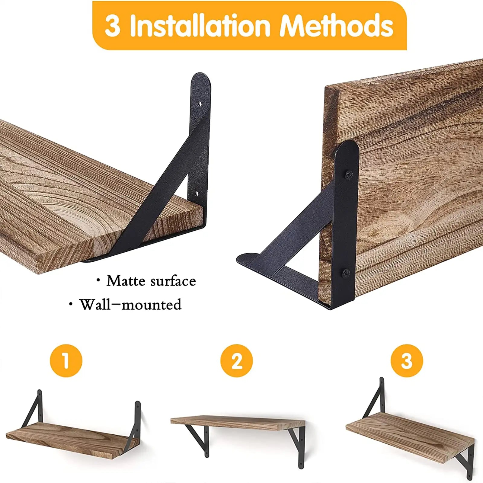 Floating Shelves, Rustic Wood Shelves, 4 Sets of Wall Mounted Shelf for Bathroom Decor, Bedroom, Living Room and Plants