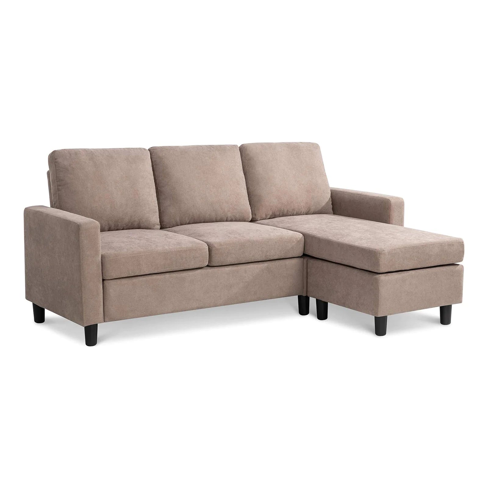 Sofá seccional moderno de 3 asientos en forma de L de tela de lino con chaise reversible