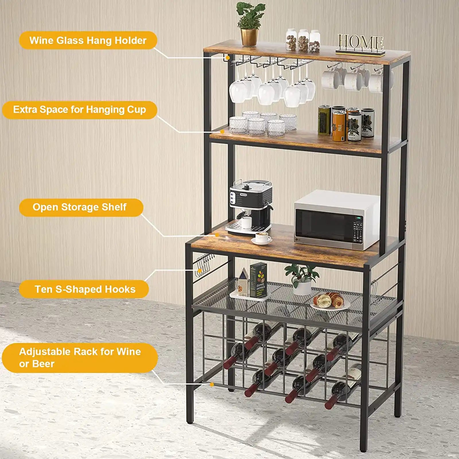 Bakers rack with online wine storage